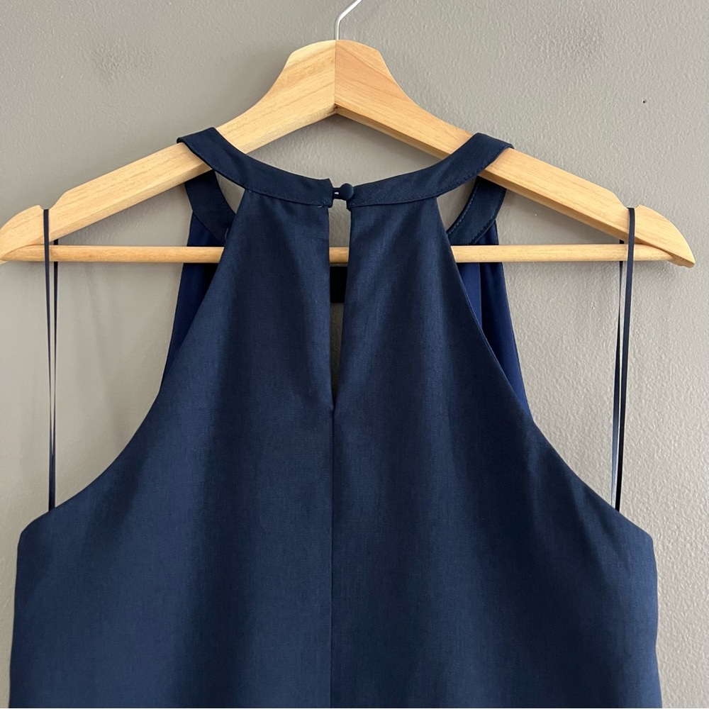Greylin Melissa  Laser Cut Deep Navy Blue Halter Shift Mini Dress Preppy Sz M - Picture 7 of 15